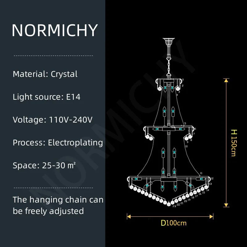 Luxury Crystal Chandelier for Villas and Staircases