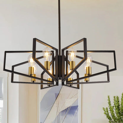 Modern Geometric Chandelier 8 Light Black Gold Ceiling Lamp