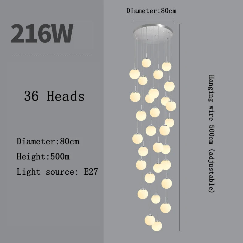 Nordic LED Glass Chandelier Loft Duplex Hotel Lobby Pendant Lamp