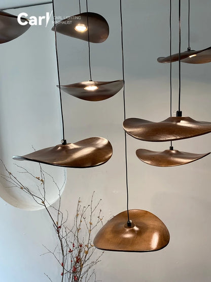 Solid Wood Walnut Leaf Chandelier Wabi Sabi Living Room Ceiling Light