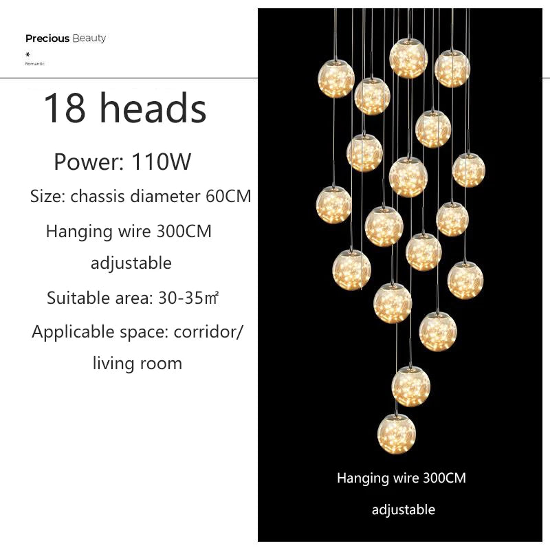 Modern Glass Ball Chandelier for Living Rooms