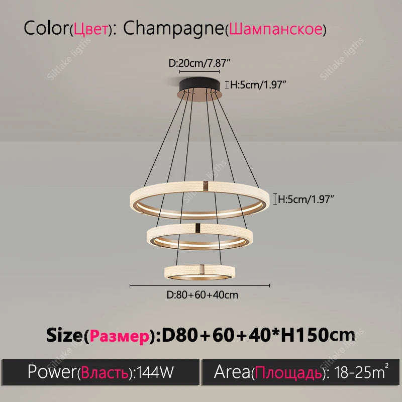 Modern Round Ring Chandelier LED Living Room Bedroom Pendant Light