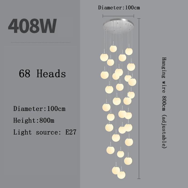 Nordic LED Glass Chandelier Loft Duplex Hotel Lobby Pendant Lamp