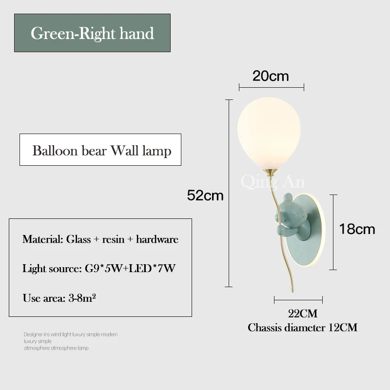 Cute Balloon Bear Wall Lamp for Kids Rooms