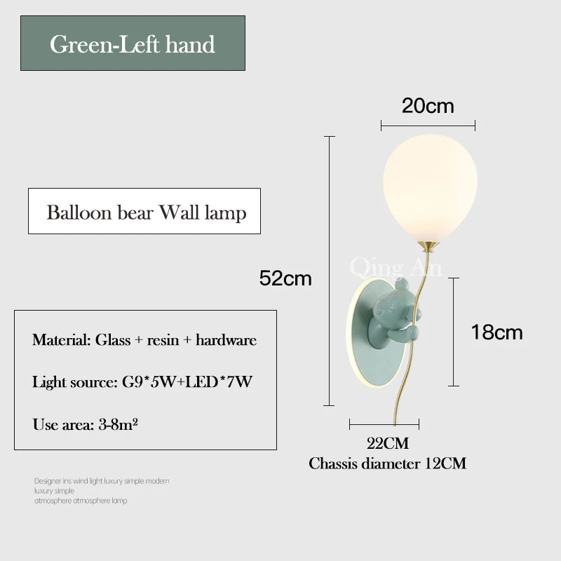 Cute Balloon Bear Wall Lamp for Kids Rooms