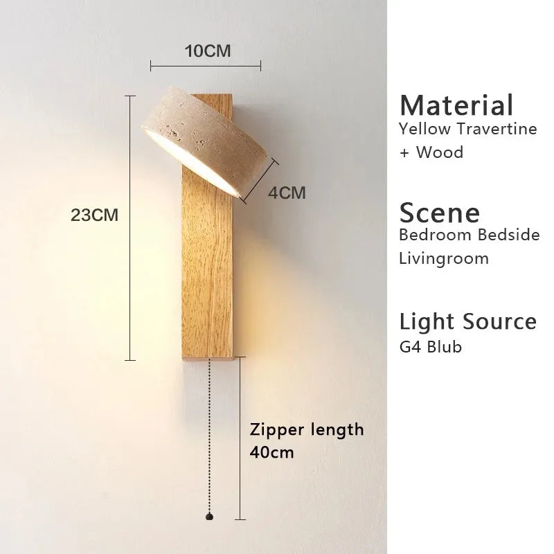 Wabi Sabi Travertine Wall Lamp with Pull Chain