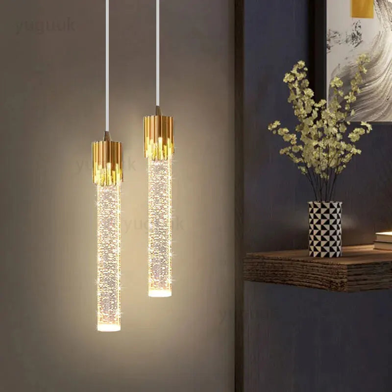 Nordic Crystal Pendant Light LED Bedroom Hanging Lamp