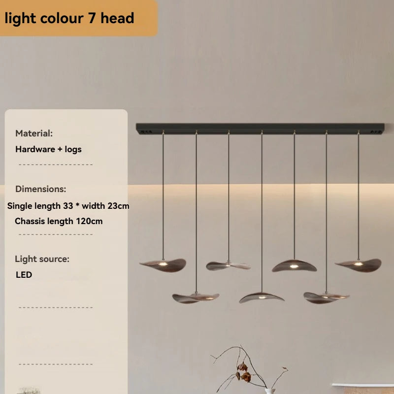 Solid Wood Walnut Leaf Chandelier Wabi Sabi Living Room Ceiling Light