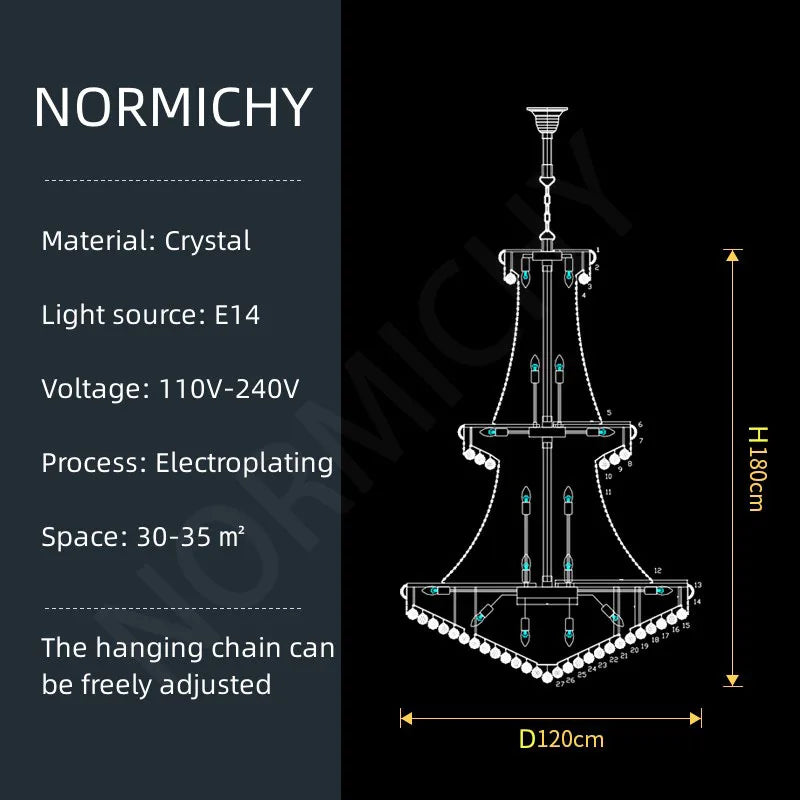 Luxury Crystal Chandelier for Villas and Staircases