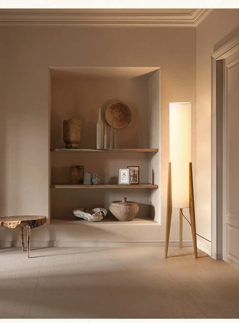 Wabi-Sabi Floor Lamp – Japanese Zen Style Black Walnut Ambient Light