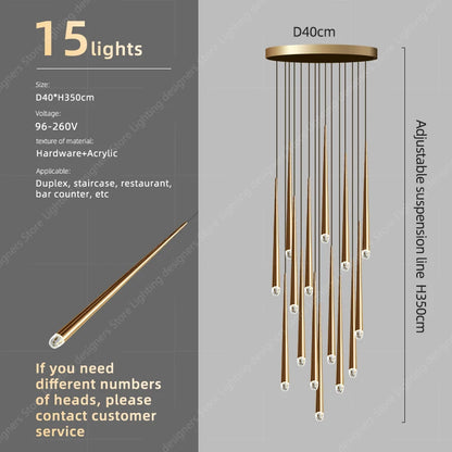 Luxury Staircase Crystal Chandelier High Ceiling Villa Pendant Lighting