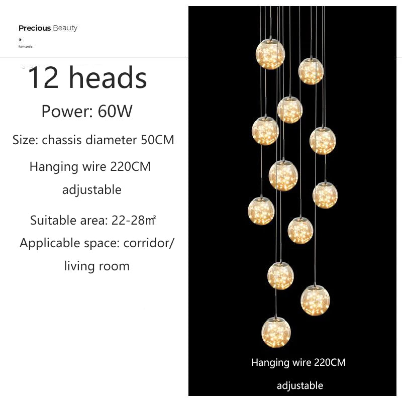 Modern Glass Ball Chandelier for Living Rooms
