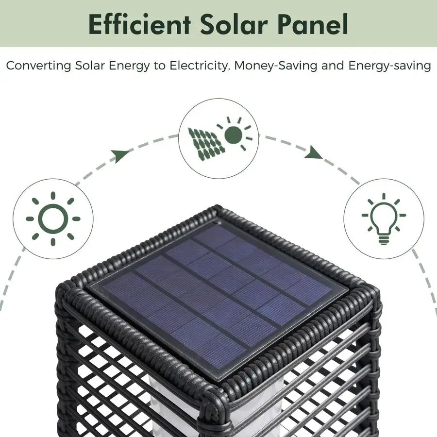 Boho Wicker Solar Floor Lantern for Patio Decor