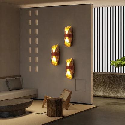 Wabi Sabi Handwoven Rattan Wall Lamp for Zen Interiors