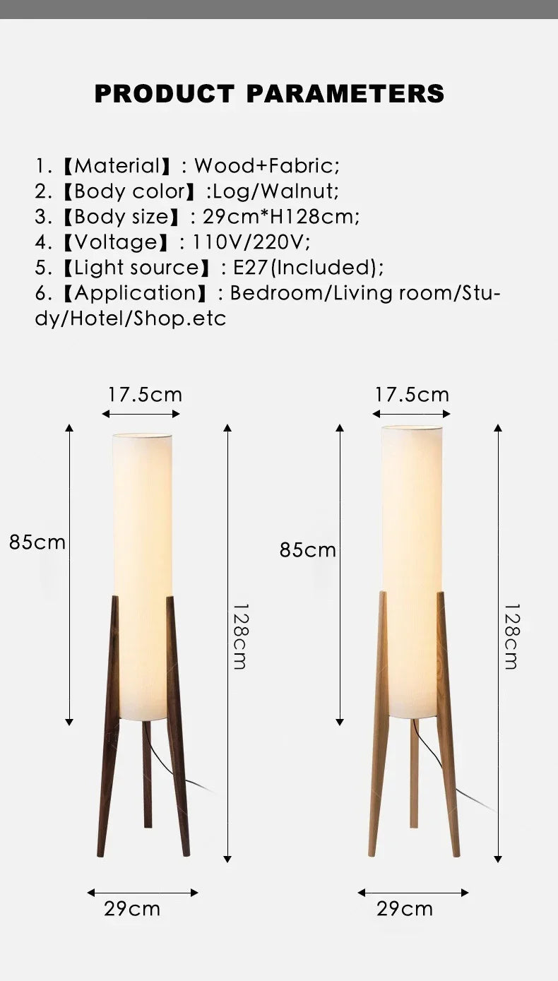 Wabi-Sabi Floor Lamp – Japanese Zen Style Black Walnut Ambient Light