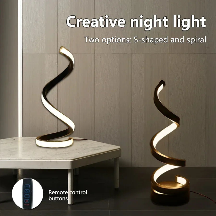 Spiral LED Table Lamp – 3 Color Dimming, USB Powered, Modern Bedroom Light