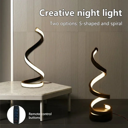 Spiral LED Table Lamp – 3 Color Dimming, USB Powered, Modern Bedroom Light