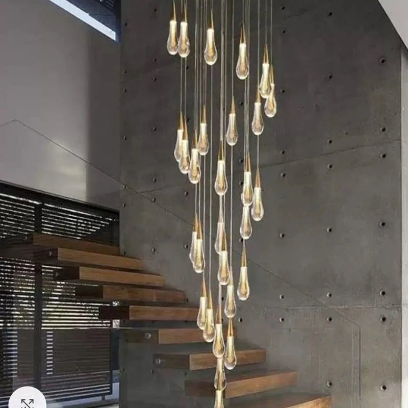 Raindrop Crystal Chandelier Modern Stair and Ceiling Lighting