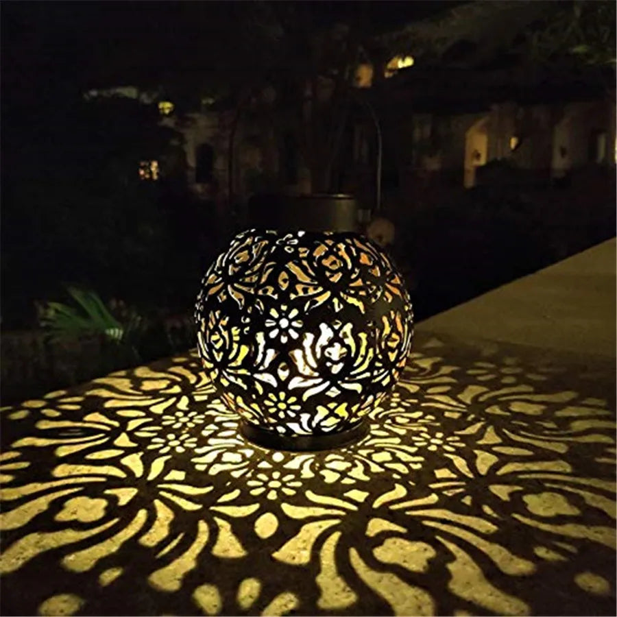 Solar Hanging Garden Lantern with Hollow Projection Design