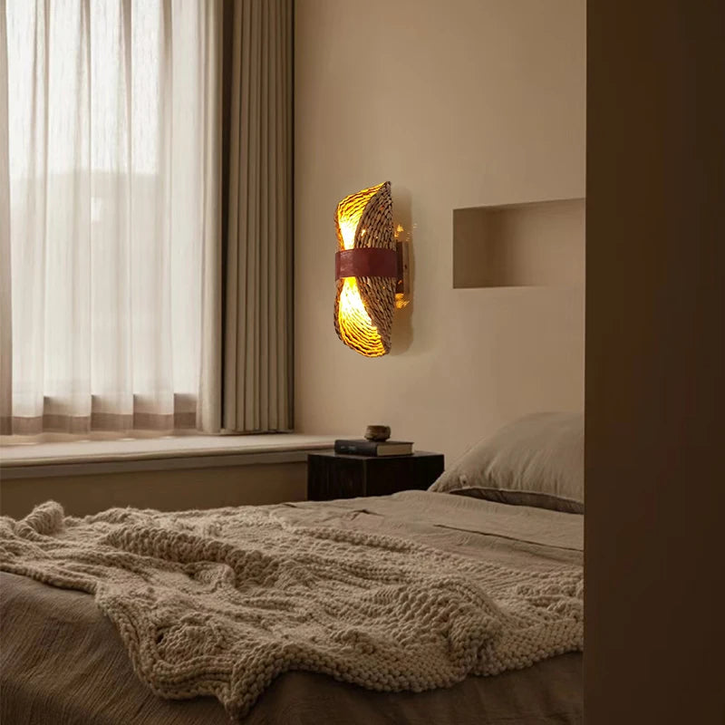 Wabi Sabi Handwoven Rattan Wall Lamp for Zen Interiors