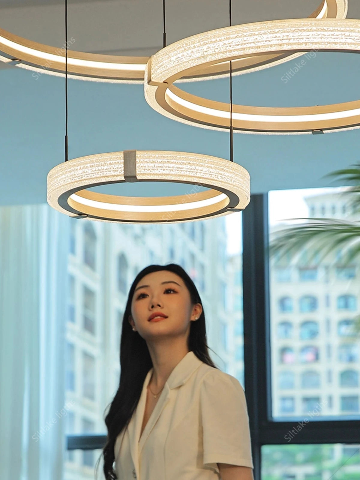 Modern Round Ring Chandelier LED Living Room Bedroom Pendant Light