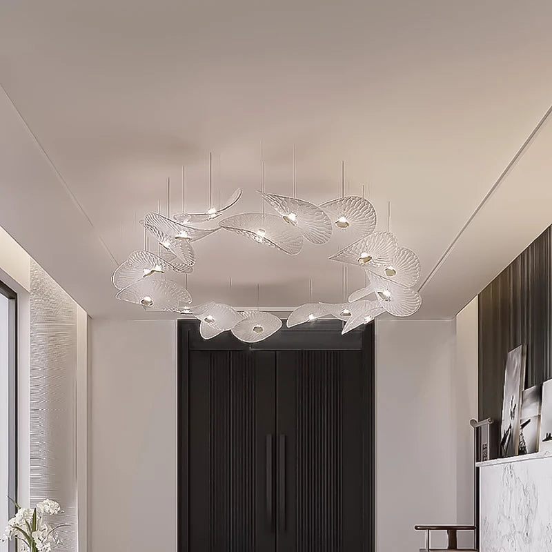Modern Glass Staircase Chandelier for High Ceilings