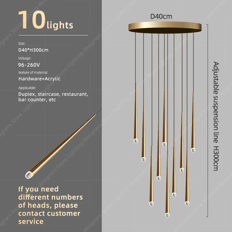 Luxury Staircase Crystal Chandelier High Ceiling Villa Pendant Lighting