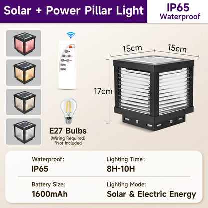 Solar Post Lamp Waterproof Outdoor Pillar Column Garden Light