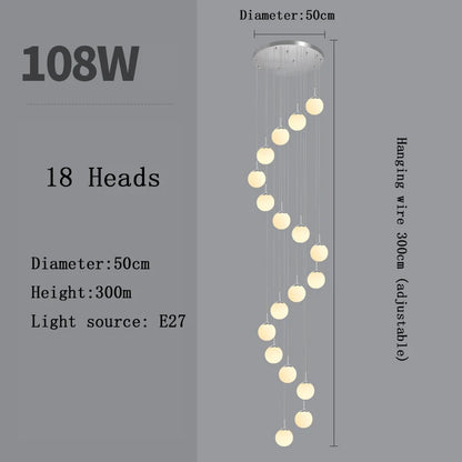 Nordic LED Glass Chandelier Loft Duplex Hotel Lobby Pendant Lamp