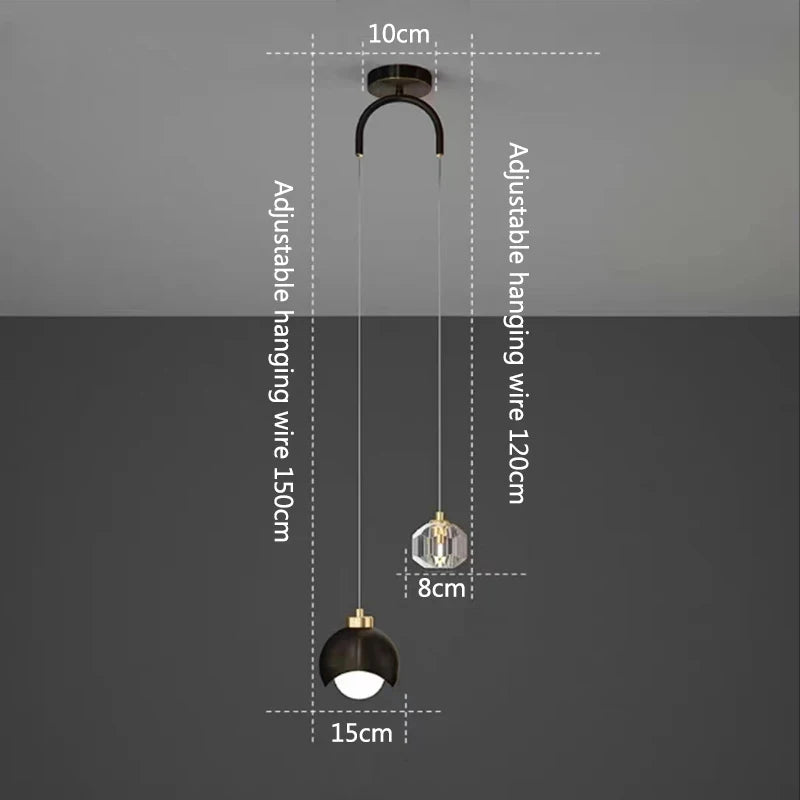 Glass Ball Pendant Lamp Modern Bedroom Bedside Hanging Light