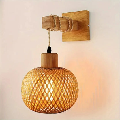 Handcrafted Bamboo Rattan Plug-In Wall Sconce