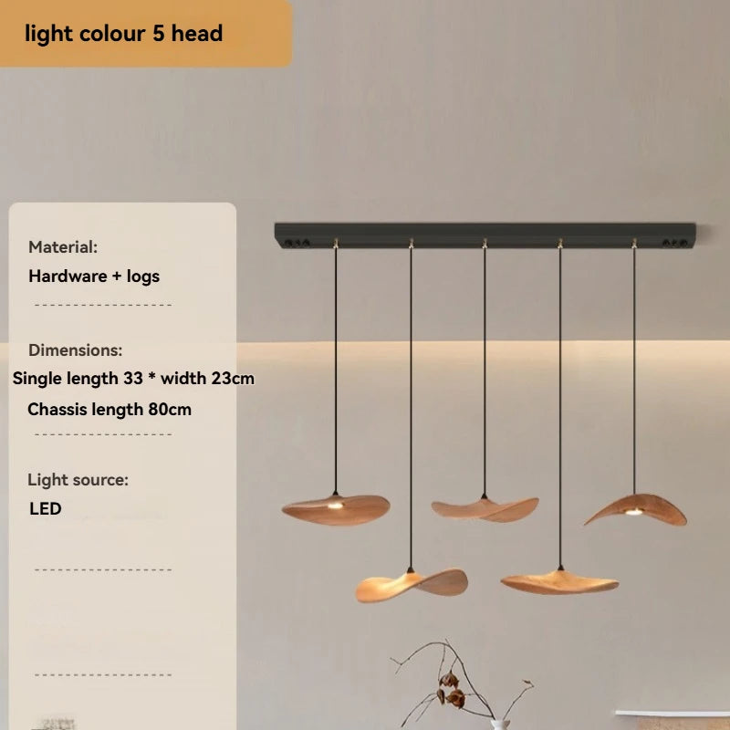 Solid Wood Walnut Leaf Chandelier Wabi Sabi Living Room Ceiling Light