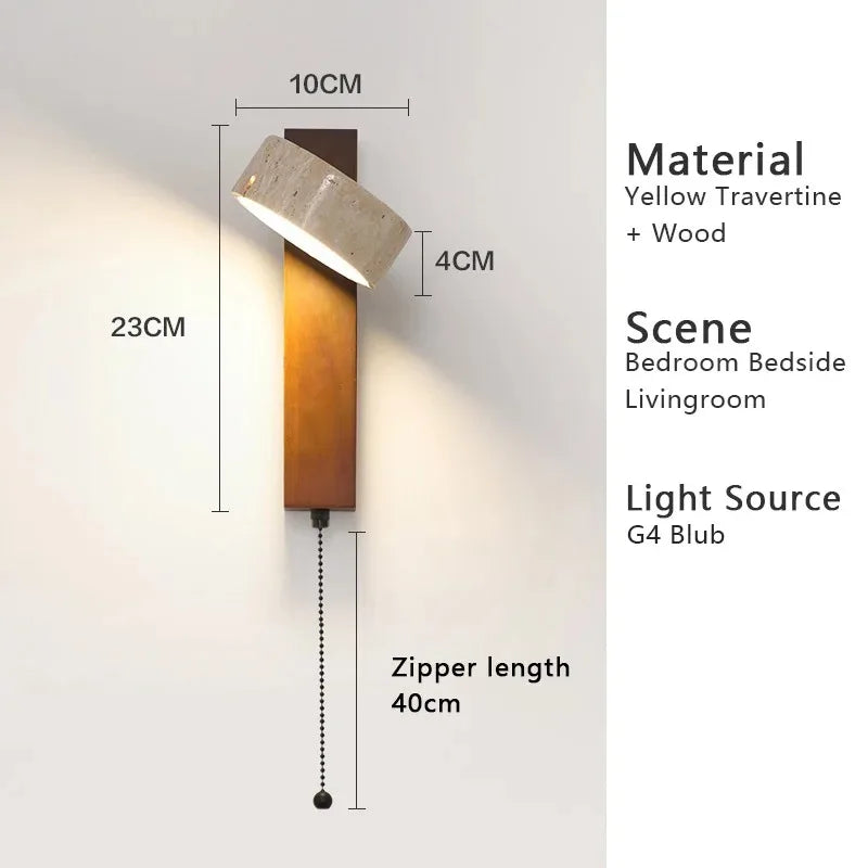 Wabi Sabi Travertine Wall Lamp with Pull Chain
