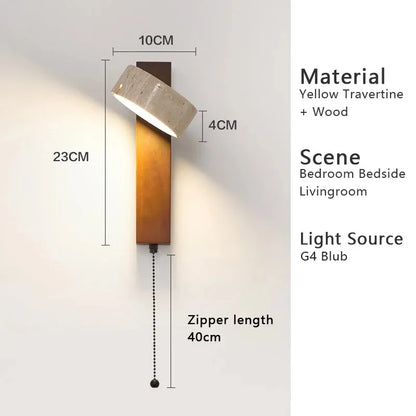 Wabi Sabi Travertine Wall Lamp with Pull Chain