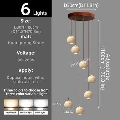 Luxury Stone Pendant Chandelier for Modern Staircases