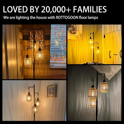 Dimmable Farmhouse Rattan Floor Lamp for Cozy Interiors