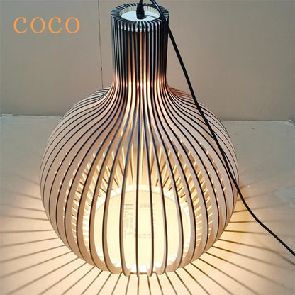 Solid Wood Cage Pendant Light Nordic Bamboo Hanging Lamp