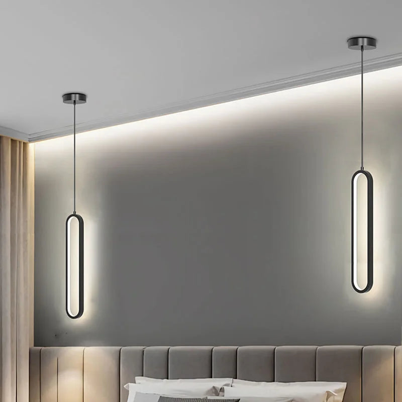 Minimalist LED Pendant Light Gold Black Bedroom Hanging Lamp