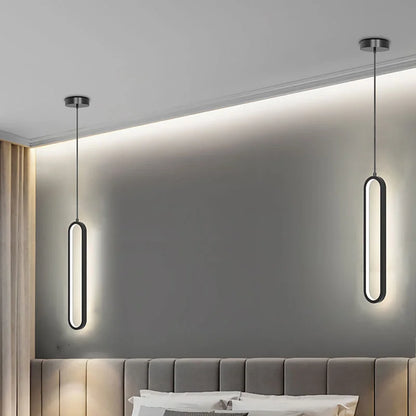 Minimalist LED Pendant Light Gold Black Bedroom Hanging Lamp
