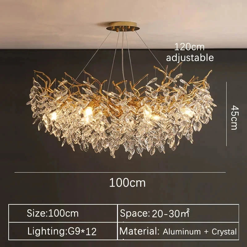 Luxury Gold Crystal Chandelier LED Villa and Living Room Light