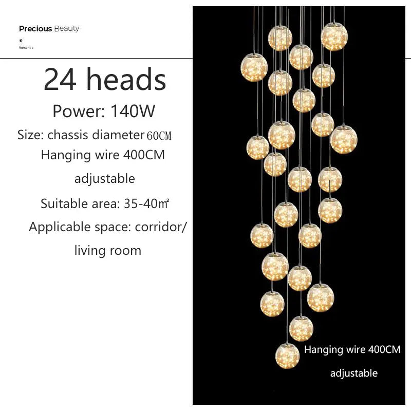 Modern Glass Ball Chandelier for Living Rooms