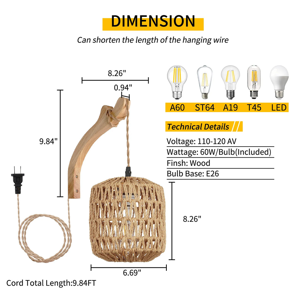 Bamboo Wall Lamp Natural Rattan Bedroom Decorative Light