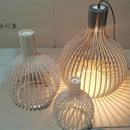 Solid Wood Cage Pendant Light Nordic Bamboo Hanging Lamp
