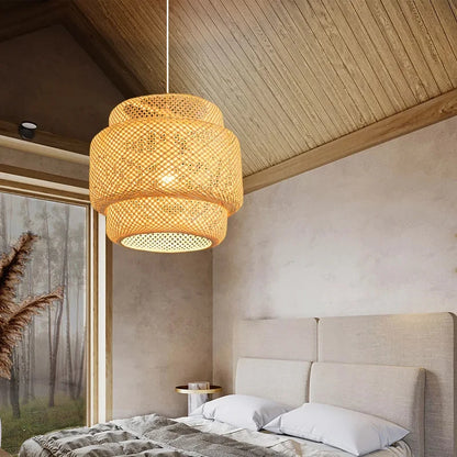 Modern Bamboo Pendant 30cm Hand-Woven Lantern Dining Bedroom