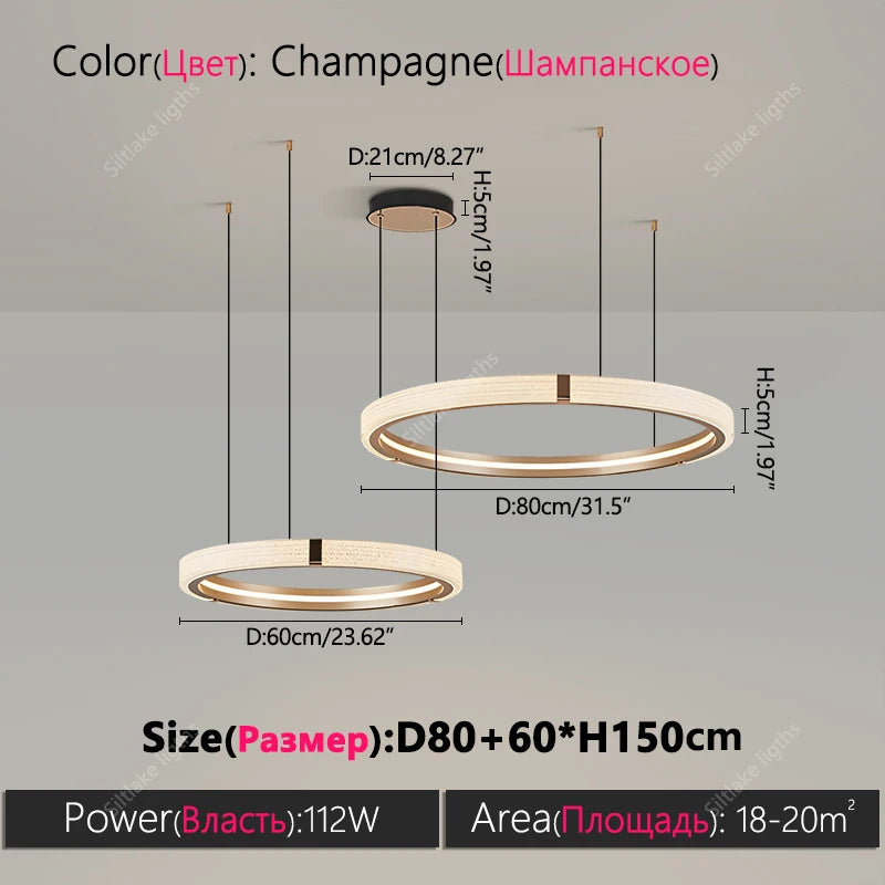 Modern Round Ring Chandelier LED Living Room Bedroom Pendant Light