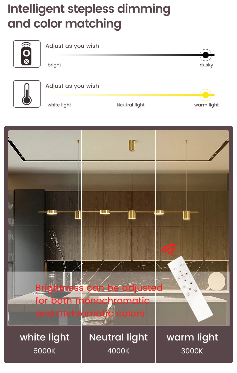 Modern LED Living Room Chandelier Dimmable Dining Kitchen Light