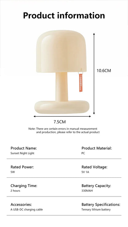 Sunset Mushroom LED Lamp – Rechargeable Ambient Night Light for Cozy Spaces