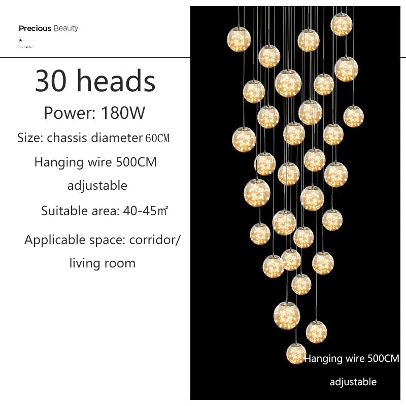 Modern Glass Ball Chandelier for Living Rooms