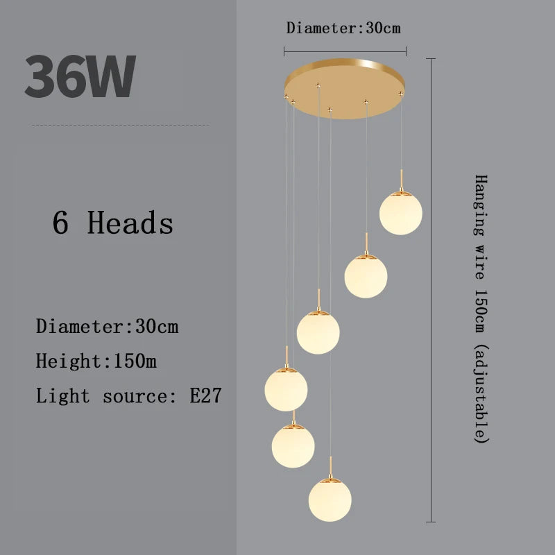 Nordic LED Glass Chandelier Loft Duplex Hotel Lobby Pendant Lamp