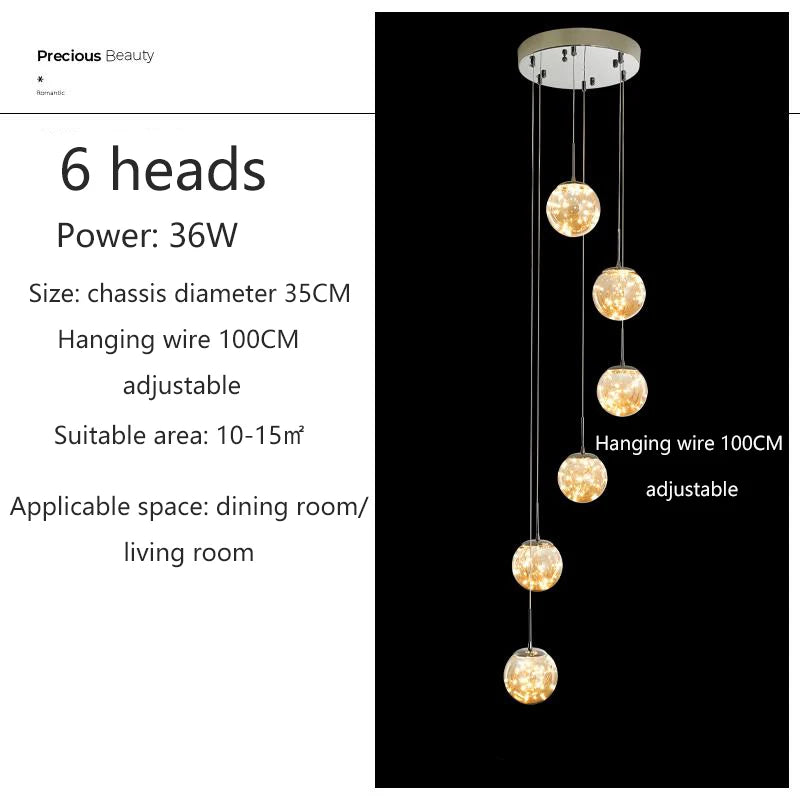 Dimmable Glass Ball Pendant Light for Staircases